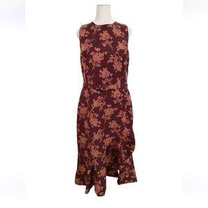 ANTONIO MELANI Burgundy and Tan Floral Midi Dress